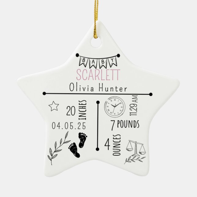 Adorno De Cerámica Invitación de estadísticas de nacimiento Keepsake  (Frente)