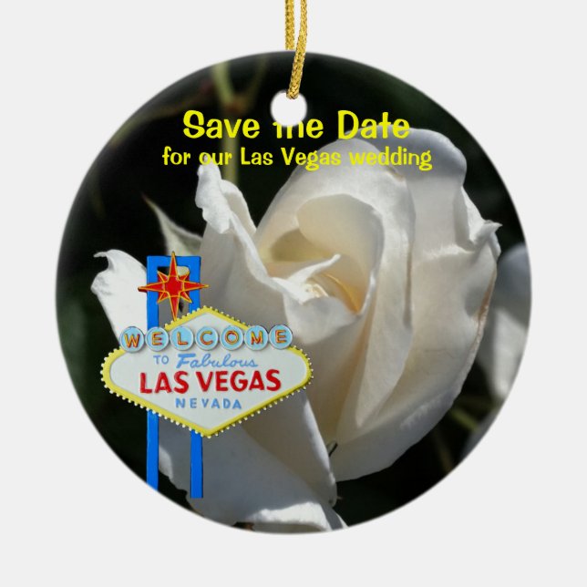 Adorno De Cerámica Invitación de la boda del rosa blanco de Las Vegas (Frente)