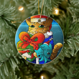 Adorno De Cerámica Invitado del gato del navidad