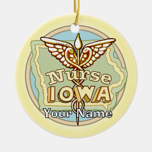 Adorno De Cerámica Iowa Nurse Caduceus  (Frente)