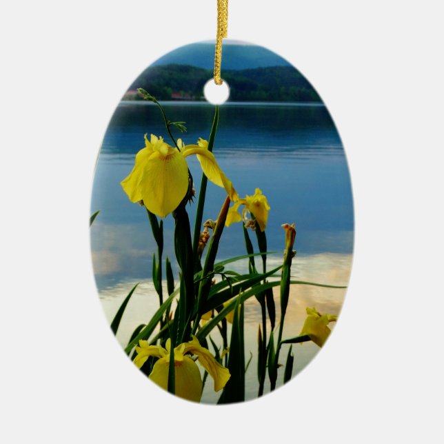 Adorno De Cerámica Iris amarillo en la orilla del lago (Frente)