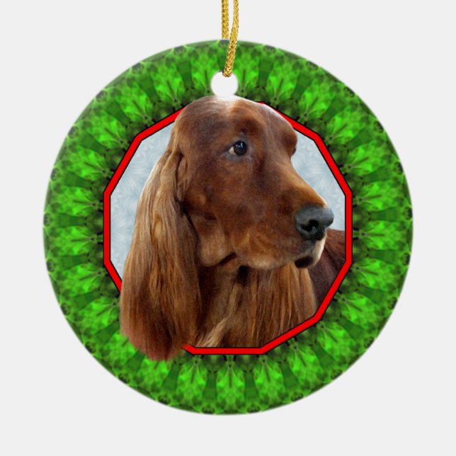 Adorno De Cerámica Irish Setter Howliday feliz (Frente)