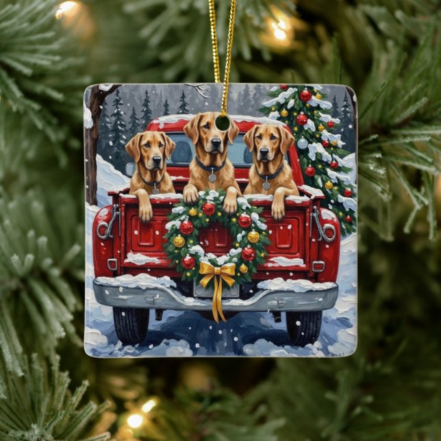 Adorno De Cerámica Irish Wolfhound Christmas Red Truck Holiday Gift (Árbol)