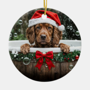 Adorno De Cerámica Irlandés Setter Lindo Baño de Burbujas de Navidad