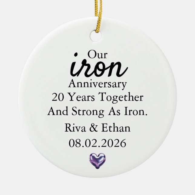 Adorno De Cerámica Iron Anniversary Ornament, Iron 20th Anniversary (Frente)