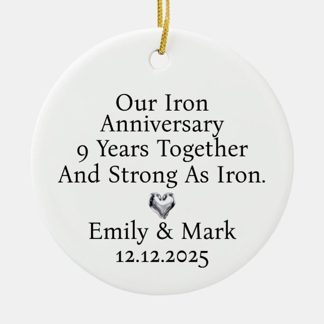 Adorno De Cerámica Iron Anniversary Ornament, Iron 9th Anniversary (Frente)