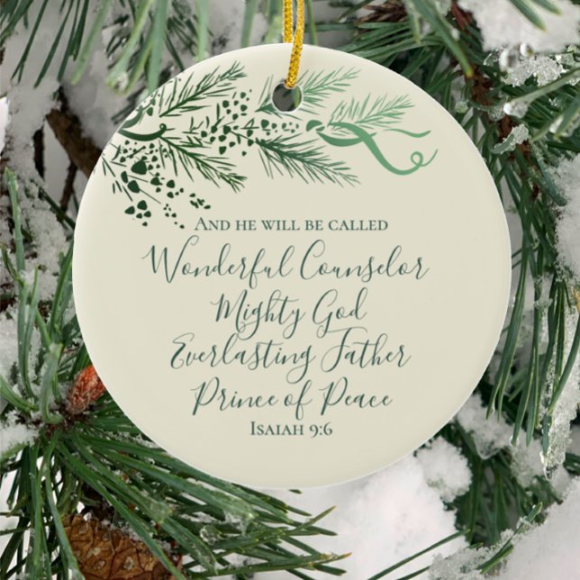 Adorno De Cerámica Isaiah 9:6 Regalo personalizado de Navidades moder (Personalize the back of this Christian Isaiah 9:6 Christmas gift: unique art modern faith keepsake.)