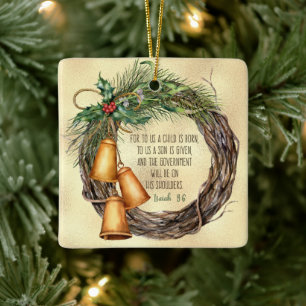 Adorno De Cerámica Isaías 9:6 Navidades Cita de la Biblia Wreath