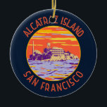 Adorno De Cerámica Isla Alcatraz San Francisco Círculo perturbado<br><div class="desc">Diseño artístico vectorial de la isla Alcatraz. Isla Alcatraz al atardecer con faro,  fortificación militar y prisión federal ubicada en San Francisco,  California.</div>