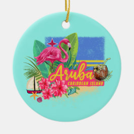 Adorno De Cerámica Isla del Caribe Retro de Aruba con Vintage Flaming