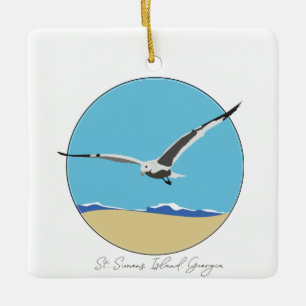 Adorno De Cerámica Isla St. Simons, gaviota del mar de Georgia sobre 