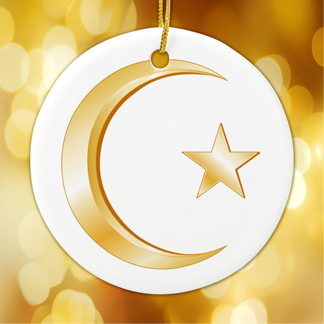 Adorno De Cerámica Islam, símbolo de oro (Crescent moon and star, symbol of Islam. Customize with your own text or message.)