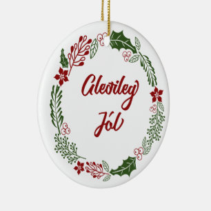 Adorno De Cerámica Islandia Feliz Navidad Wreath, Gleðileg jól