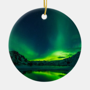 Adorno De Cerámica Islandia Verde Luces del Norte Aurora Boreal Cielo