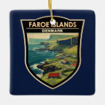 Adorno De Cerámica Islas Feroe Dinamarca Viaje Arte Vintage<br><div class="desc">Islas Feroe en un estilo de arte vector. Las Islas Feroe son un archipiélago autónomo,  que forma parte del Reino de Dinamarca. Está formado por 18 islas rocosas y volcánicas.</div>