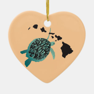 Adorno De Cerámica Islas Hawaii, tortuga verde y Hawái