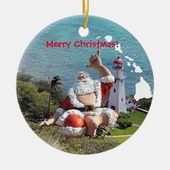 Adorno De Cerámica Islas, Papá Noel y Waikiki de Hawaii (Frente)