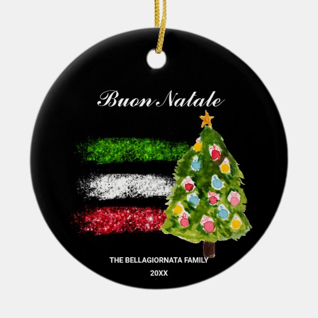 Adorno De Cerámica *~* Italia Italia Resumen de la bandera Buon Natal (Frente)
