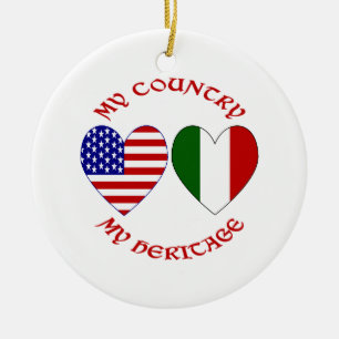 Adorno De Cerámica Italia USA Bandera Corazones Mi País Mi Herencia