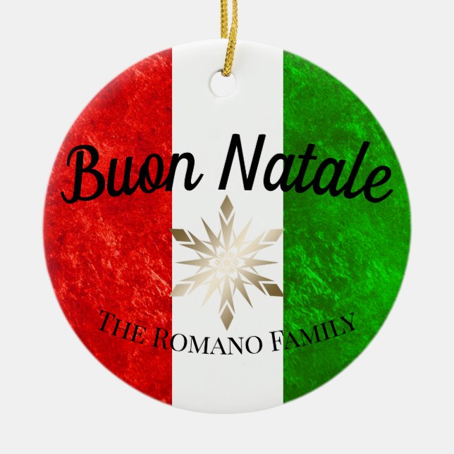 Adorno De Cerámica Italian Family Name Buon Natale Flag Christmas (Frente)