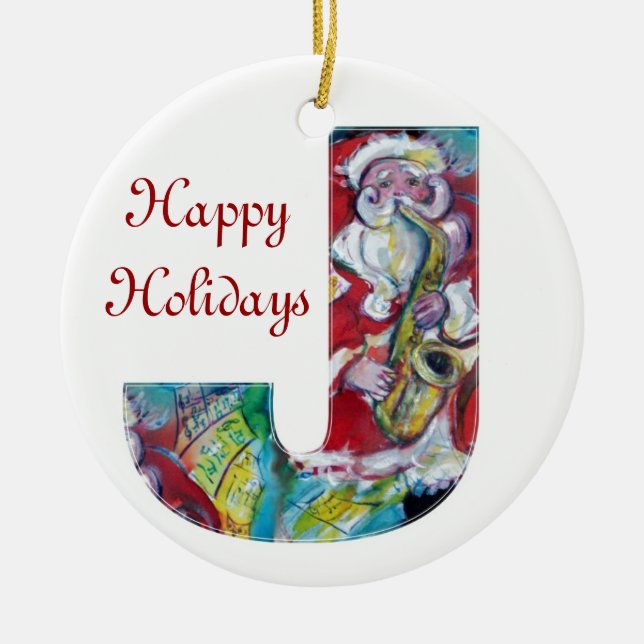 ADORNO DE CERÁMICA J CARTA /SANTA Y SAX, FIESTA NAVIDADES MONOGRAM (Frente)