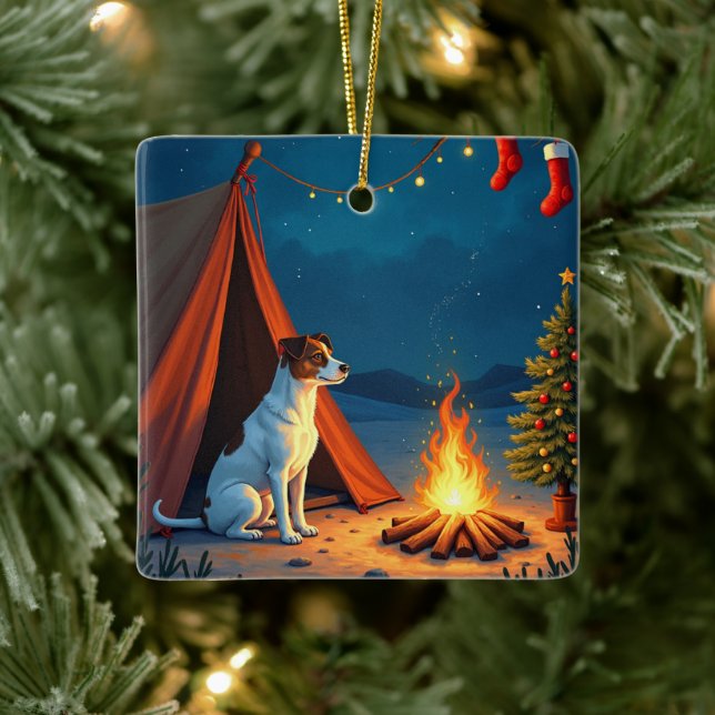 Adorno De Cerámica Jack Russell Christmas Camping Night Painting (Árbol)