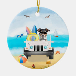 Adorno De Cerámica jack russell Dog Driving on Beach