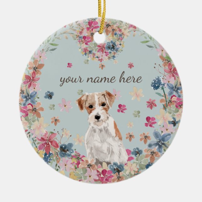 Adorno De Cerámica Jack Russell Dog Puppy Flower Circle frame (Frente)