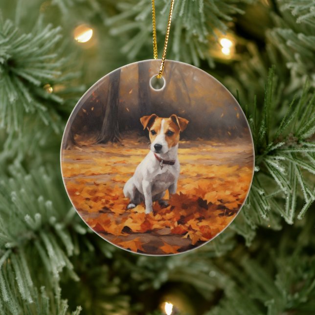 Adorno De Cerámica Jack Russell en otoño se inspira en la caída (Árbol)