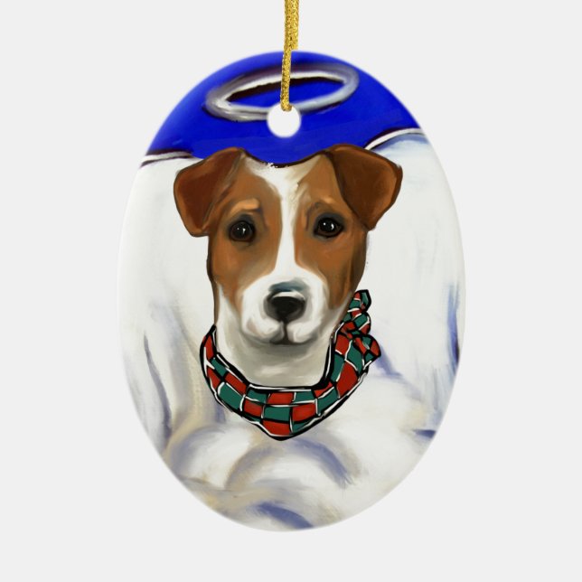 Adorno De Cerámica Jack Russell Terrier Angel (Frente)