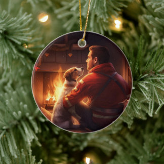 Adorno De Cerámica Jack Russell Terrier Fireman, Puppy, Perro Mascota