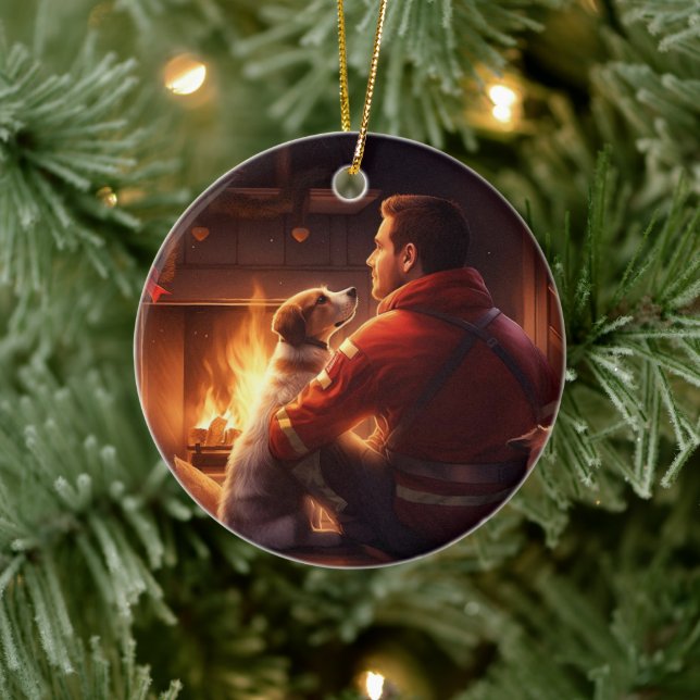 Adorno De Cerámica Jack Russell Terrier Fireman, Puppy, Perro Mascota (Árbol)