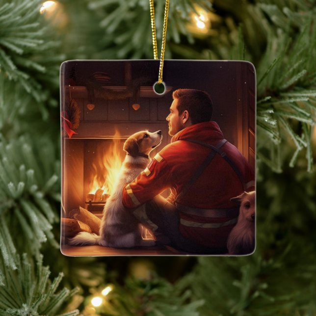 Adorno De Cerámica Jack Russell Terrier Fireman, Puppy, Perro Mascota (Árbol)