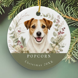 Adorno De Cerámica Jack Russell Terrier Perro Navidad Acuarela