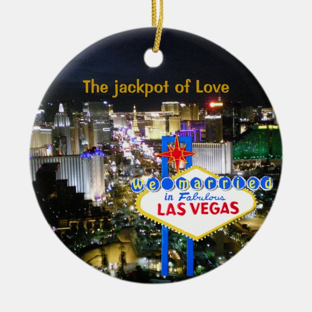 Adorno De Cerámica Jackpot Boda de Las Vegas (Frente)