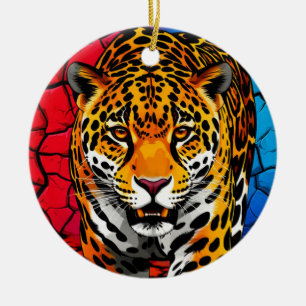 Adorno De Cerámica Jaguar sobre fondo de tierra agrietada