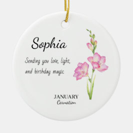 Adorno De Cerámica January Carnation Personalized Birthday