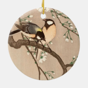 Adorno De Cerámica Japonés asiático Ohara Koson pájaro carbonero pája
