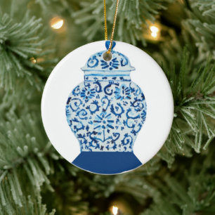 Adorno De Cerámica Jar de jengibre azul y blanco