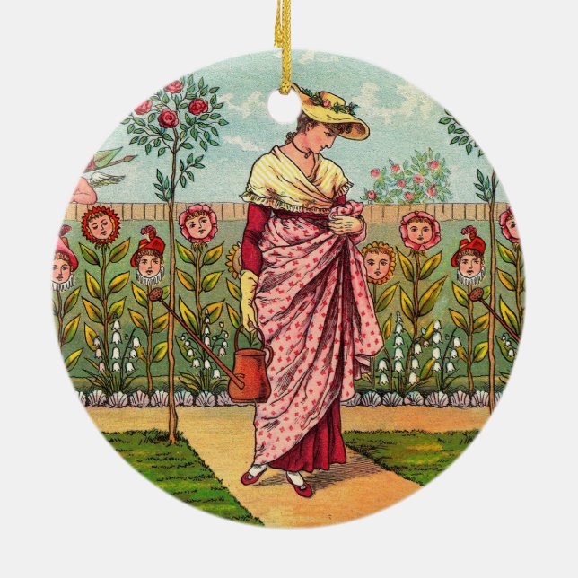 Adorno De Cerámica Jardín Crecer Flor Mujer Arte Antiguo (Atrás)