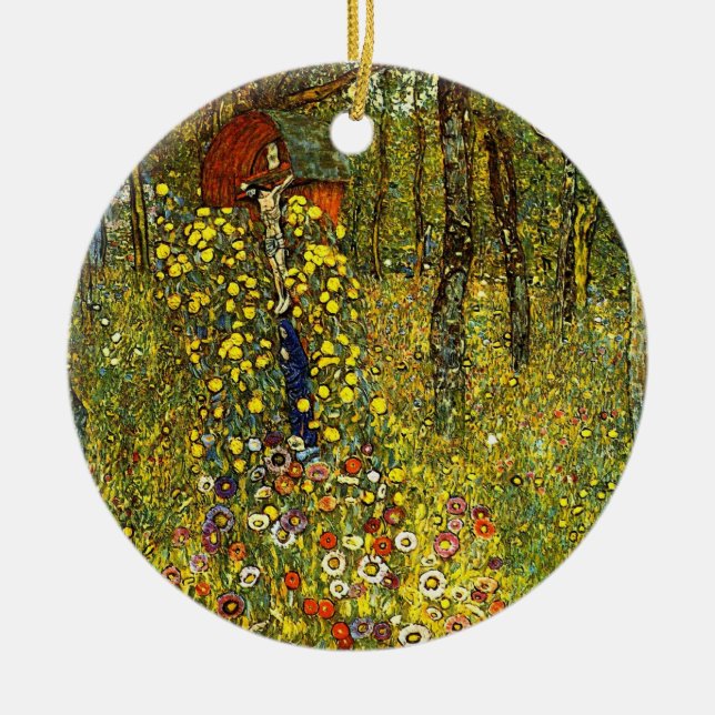 Adorno De Cerámica Jardín de granja con Crucifijo por Gustav Klimt (Frente)