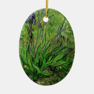 Adorno De Cerámica Jardín floral vintage flor Iris de Van Gogh.