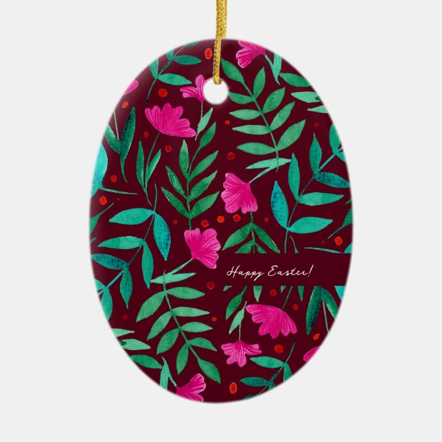 Adorno De Cerámica Jardín mágico - magenta y verde Pascua (Frente)