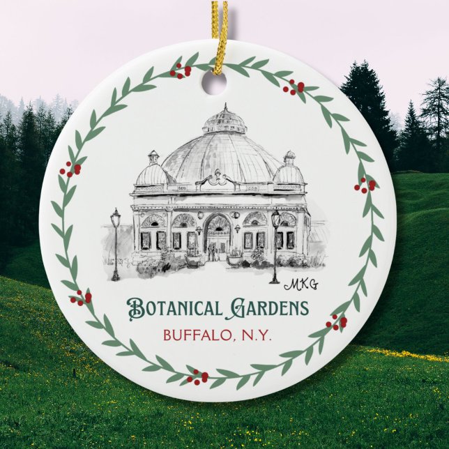 Adorno De Cerámica Jardines Botánicos de Búfalo Ilustrados A Mano (Celebrate the Gilded Age with my original art of the Botanical Gardens in Buffalo, N.Y.)