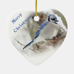 Adorno De Cerámica Jay azul en nieve de invierno