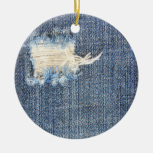 Adorno De Cerámica Jeans despojados Faux Look Ornament