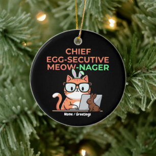 Adorno De Cerámica Jefe Egg-cutivo Gato de Pascua Divertido Gato Gere