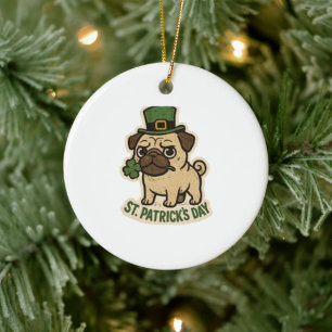 Adorno De Cerámica Jefe Pug Sombrero Duende Día de San Patricio