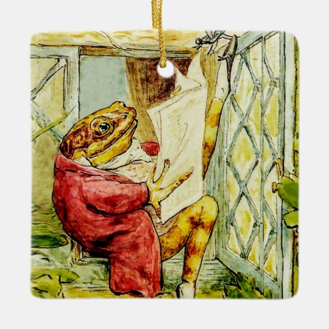 Adorno De Cerámica “Jeremy Fisher Reads the News” by Beatrix Potter (Anverso)