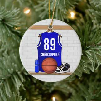 Adorno De Cerámica Jersey de baloncesto azul y blanco personalizado